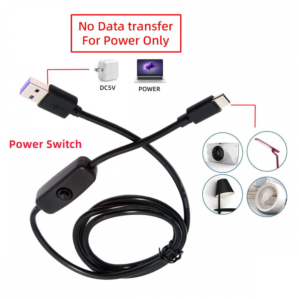 Type-C USB2.0 to Type-A Cable with On Off Power Switch Button USB-C for DC 5V Desk Lamp Fan Camera PW-015-TC