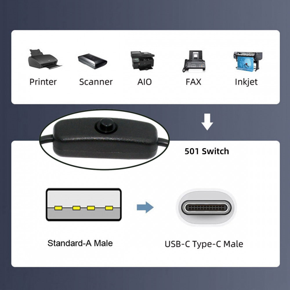 Type-C USB2.0 to Type-A Cable with On Off Power Switch Button USB-C for DC 5V Desk Lamp Fan Camera PW-015-TC