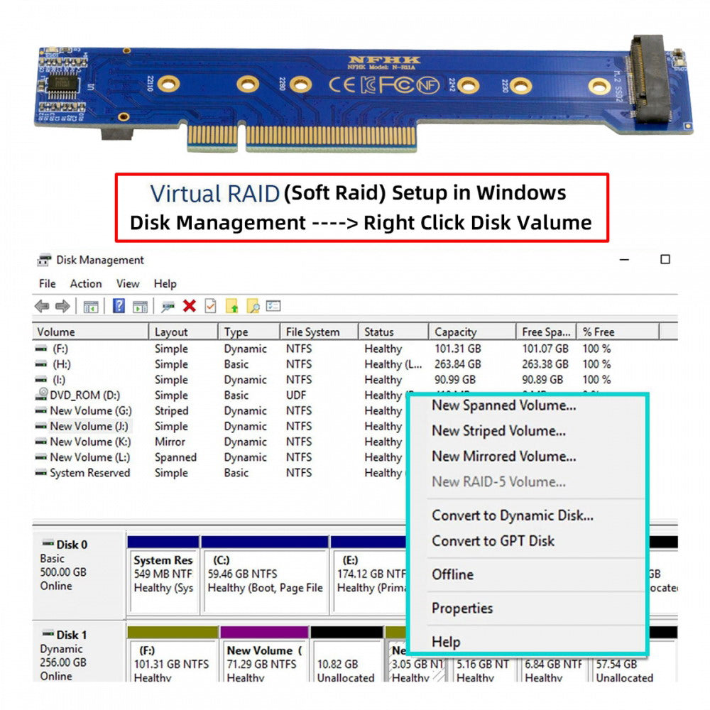 Low Profile Dual 2x NVME M.2 SSD to PCIE Express Gen4 X8 X16 Raid Card VROC Raid0 Hyper Adapter SA-012-LP