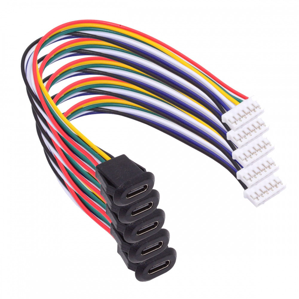 5pcs/set DIY OEM Type C Female Socket to 6Pin Header Cable Pitch=2.0mm Latch Mount Type DC 5V/20V PD Power CN-025-6P