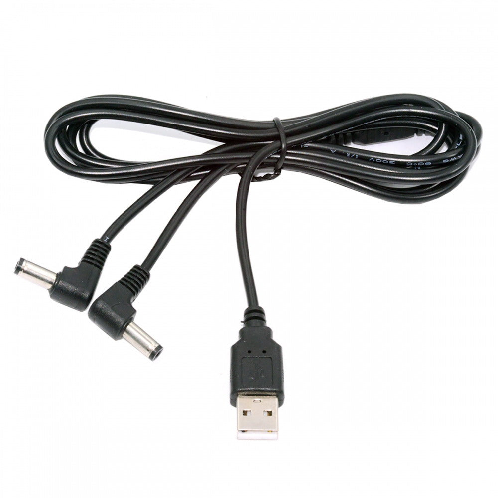 USB Type-A Male to Dual 5.5x2.1mm DC 5V Power Plug Splitter Right Angled 90 Degree Connector Charge Cable U2-077-RI