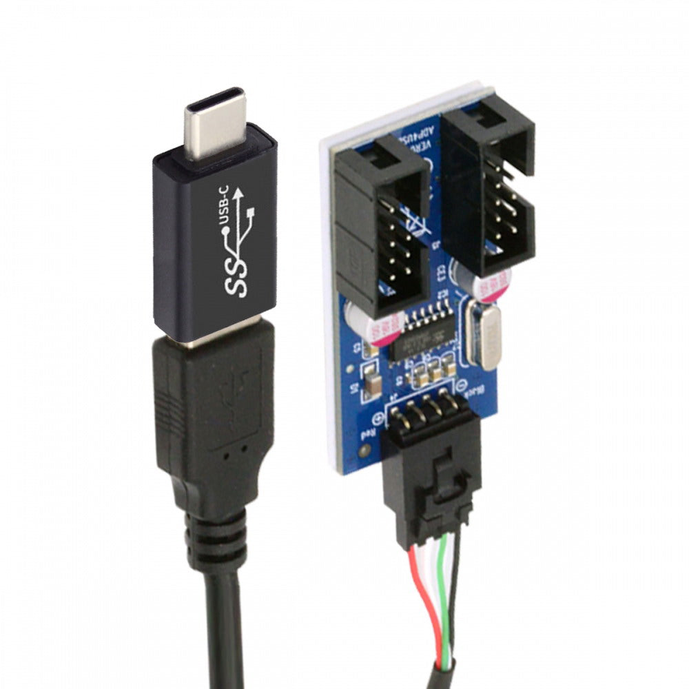 USB 3.1 Male Type-C USB-C to USB 2.0 Type-A Male 1 to 2 Female Motherboard 9pin 10pinHeader HUB Adapter Port Multiplier U2-066+UC-035-BK