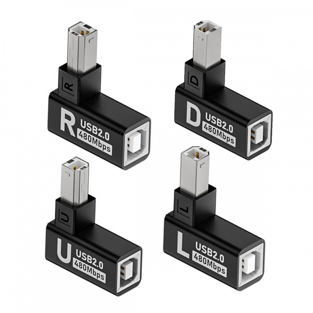 4pcs/lot USB 2.0 Type-B Male to Female Extension Adapter Horizontal Vertical Angled 90 Degree for Printer Scanner U2-038-BM002