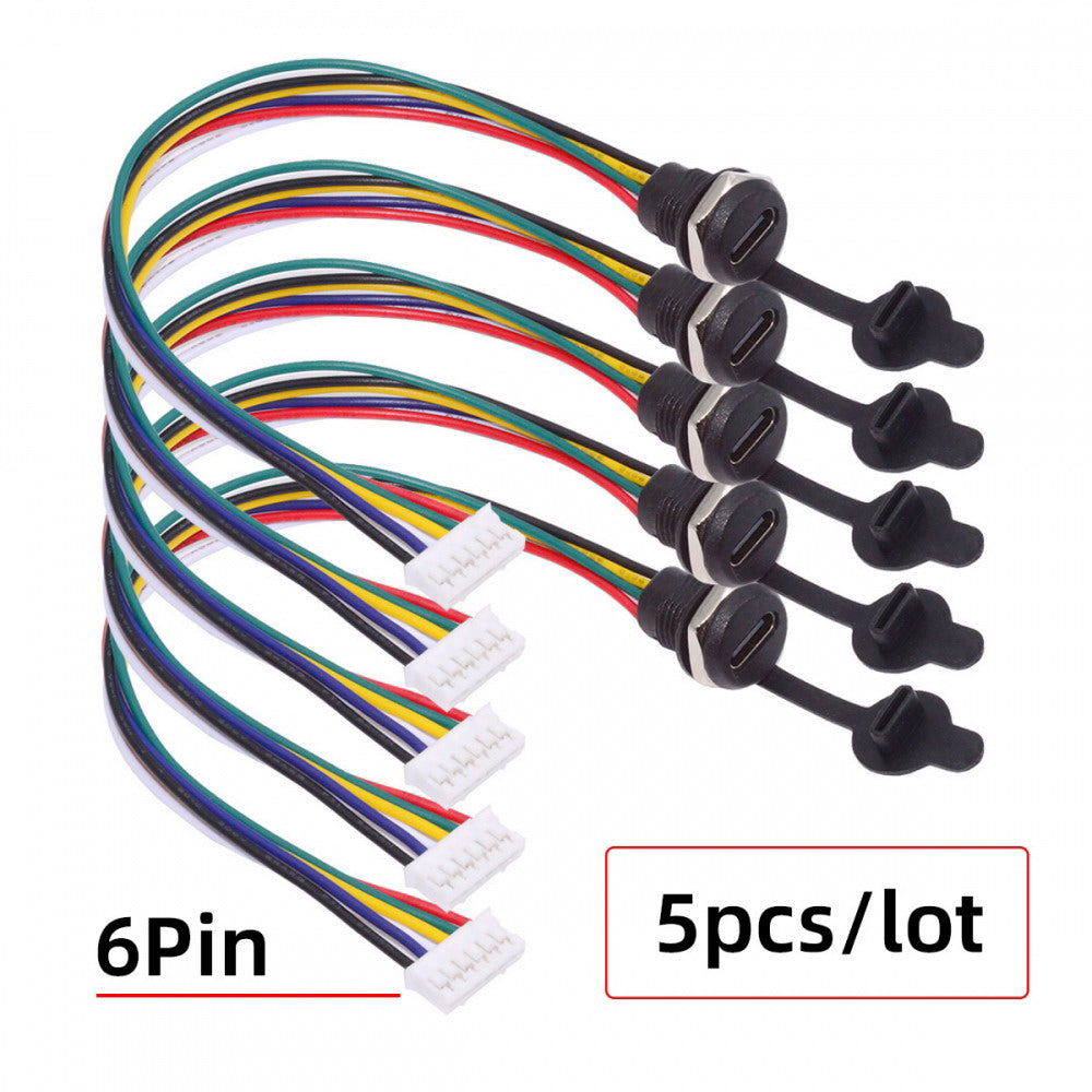 5pcs/set DIY OEM Type C Female Socket to 6Pin Header Cable Pitch=2.0mm Panel Mount DC 5V/20V PD Power CN-015-6P