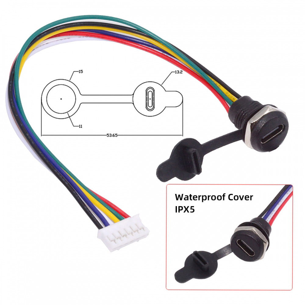 5pcs/set DIY OEM Type C Female Socket to 6Pin Header Cable Pitch=2.0mm Panel Mount DC 5V/20V PD Power CN-015-6P