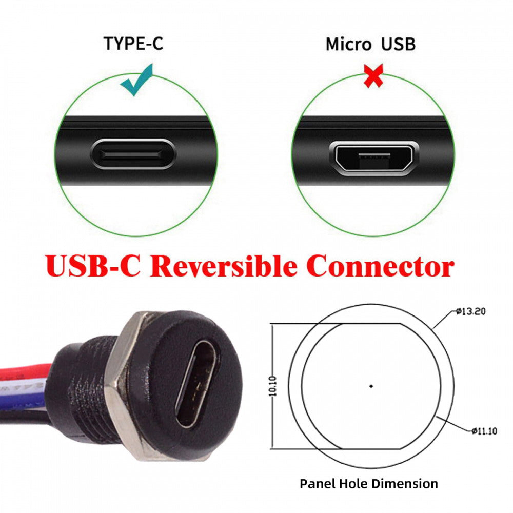5pcs/set DIY OEM Type C Female Socket to 6Pin Header Cable Pitch=2.0mm Panel Mount DC 5V/20V PD Power CN-015-6P