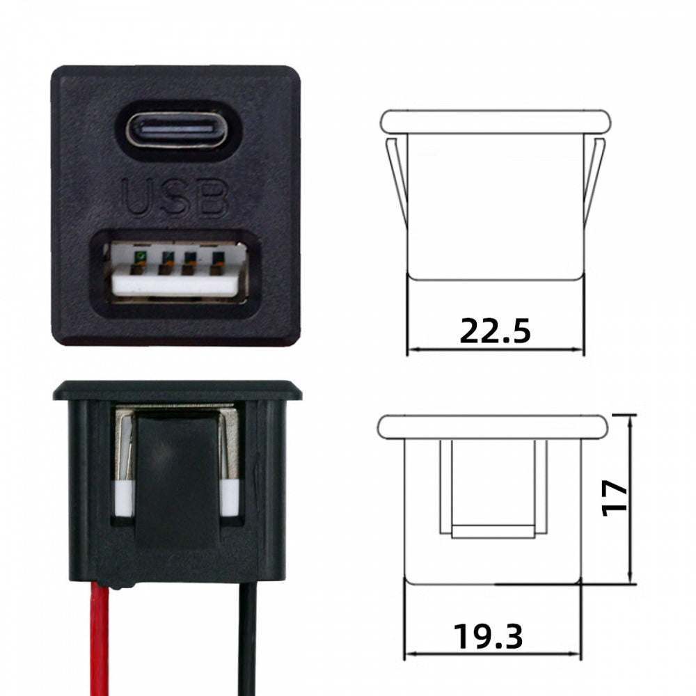 DIY OEM Type-C & Type-A Female Socket to 2Pin Header Cable Pitch=2.54mm Latch Mount Type DC 5V Power CN-028-CF