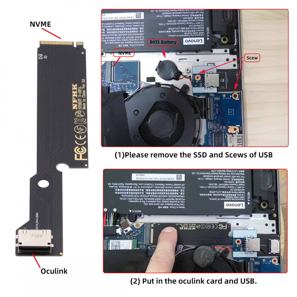 PCI-E 4.0 M.2 M-key to Oculink SFF-8612 SFF-8611 Host Adapter for ThinkBook 16+ External Graphics Card & SSD SF-058-INT