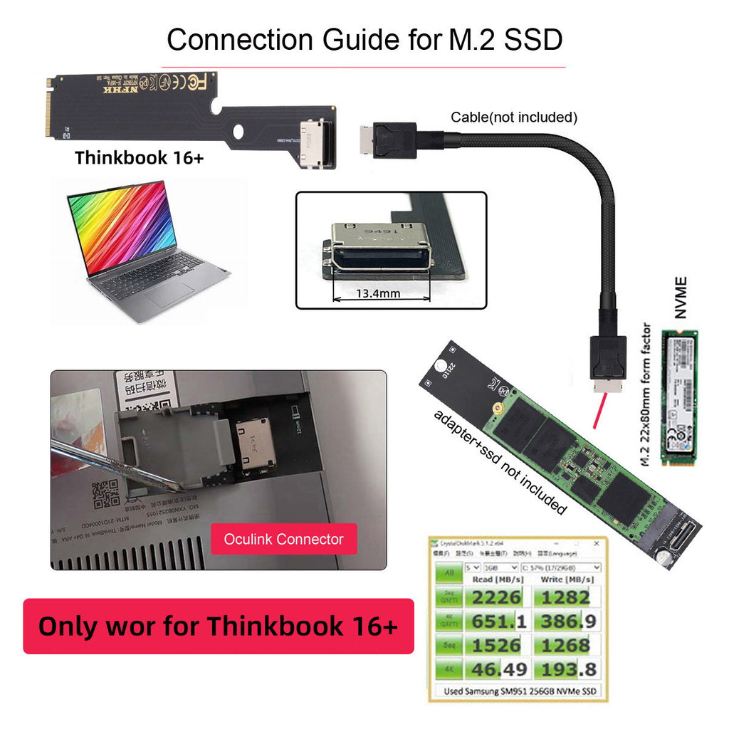 PCI-E 4.0 M.2 M-key to Oculink SFF-8612 SFF-8611 Host Adapter for ThinkBook 16+ External Graphics Card & SSD SF-058-INT