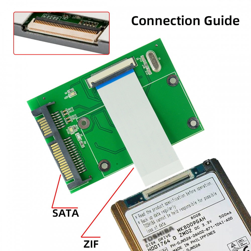 40 Pin ZIF CE 1.8 Inch SSD/HDD to SATA Adapter Board with LIF Flat Cable SA-013