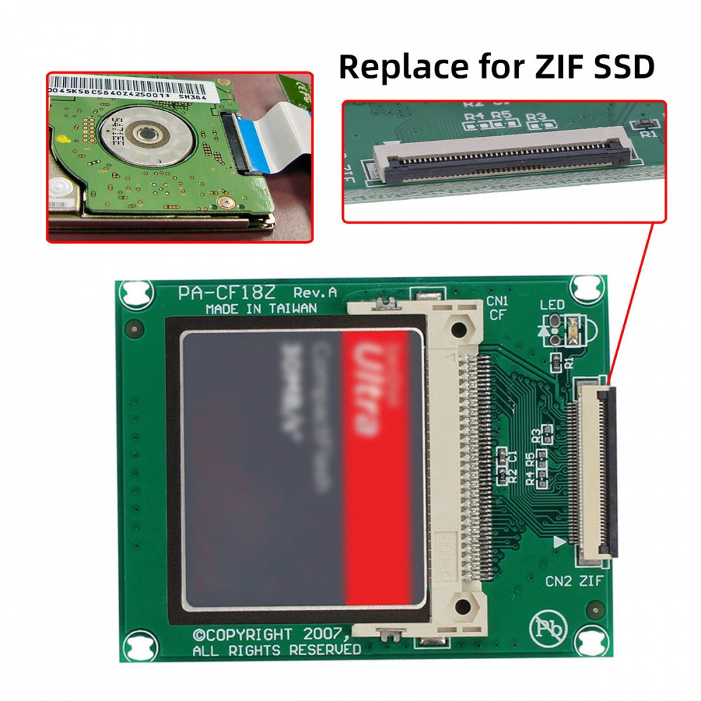 Compact Flash CF Memory Card to 1.8" CE Ipod ZIF SSD HDD Adapter with 2 Cables EP-040