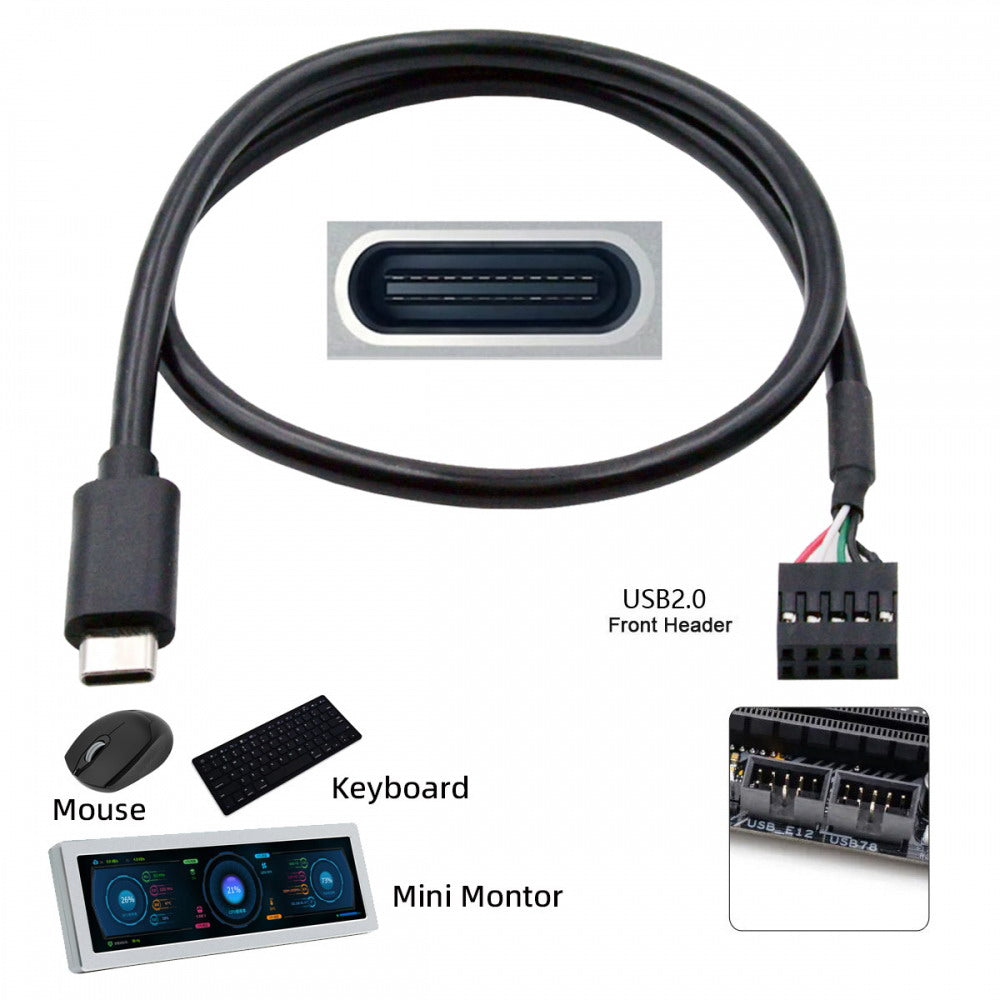 Chenyang Cable USB 2.0 Motherboard 9pin 10pin Header to Type-C USB-C Cable 50cm for Mini Monitor Sensor Panel Camera