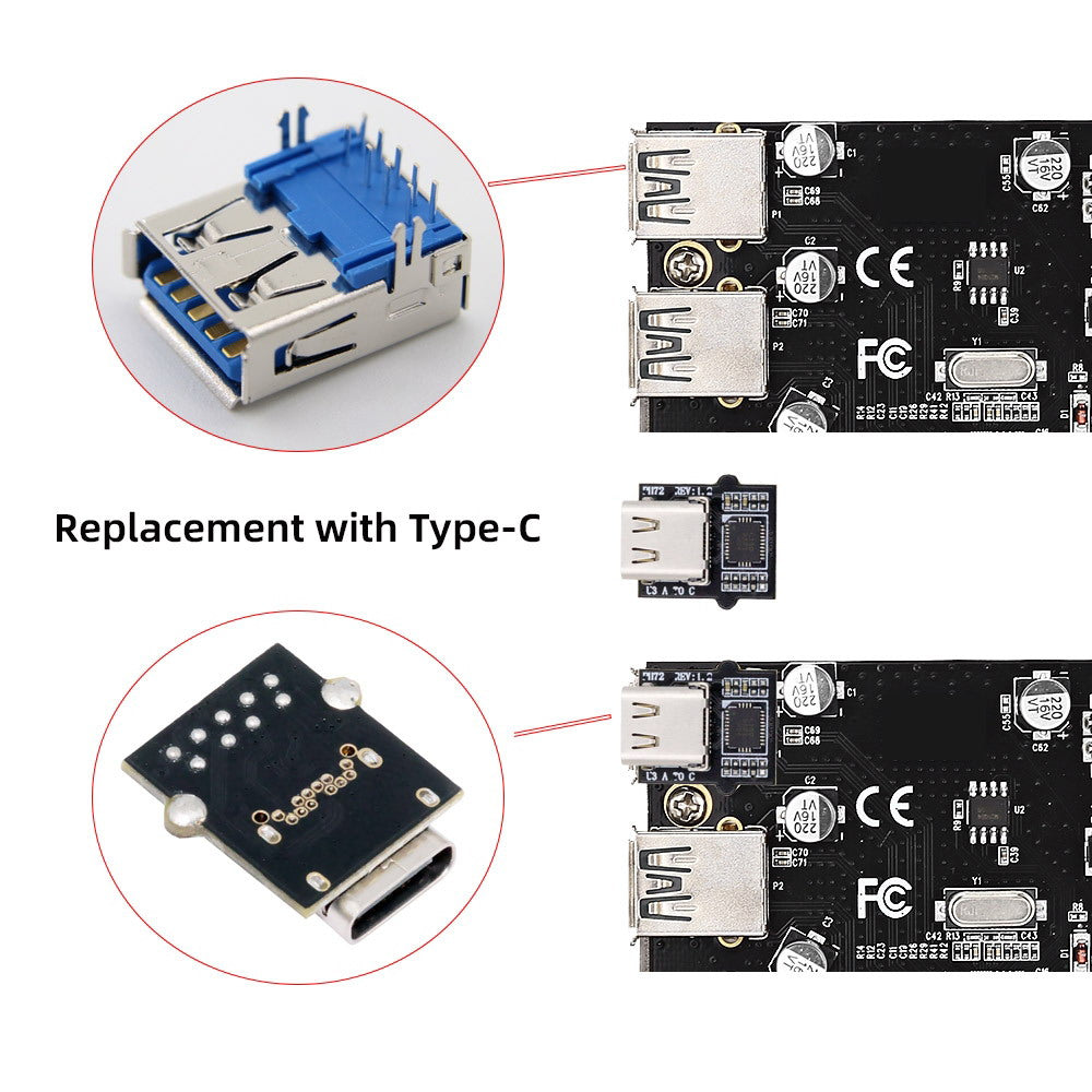 Chenyang Connector DIY OEM Type-C Female Socket Connector with VL160 Chipset Replace for USB3.0 Type-A Female DIP Type DC 5V Power