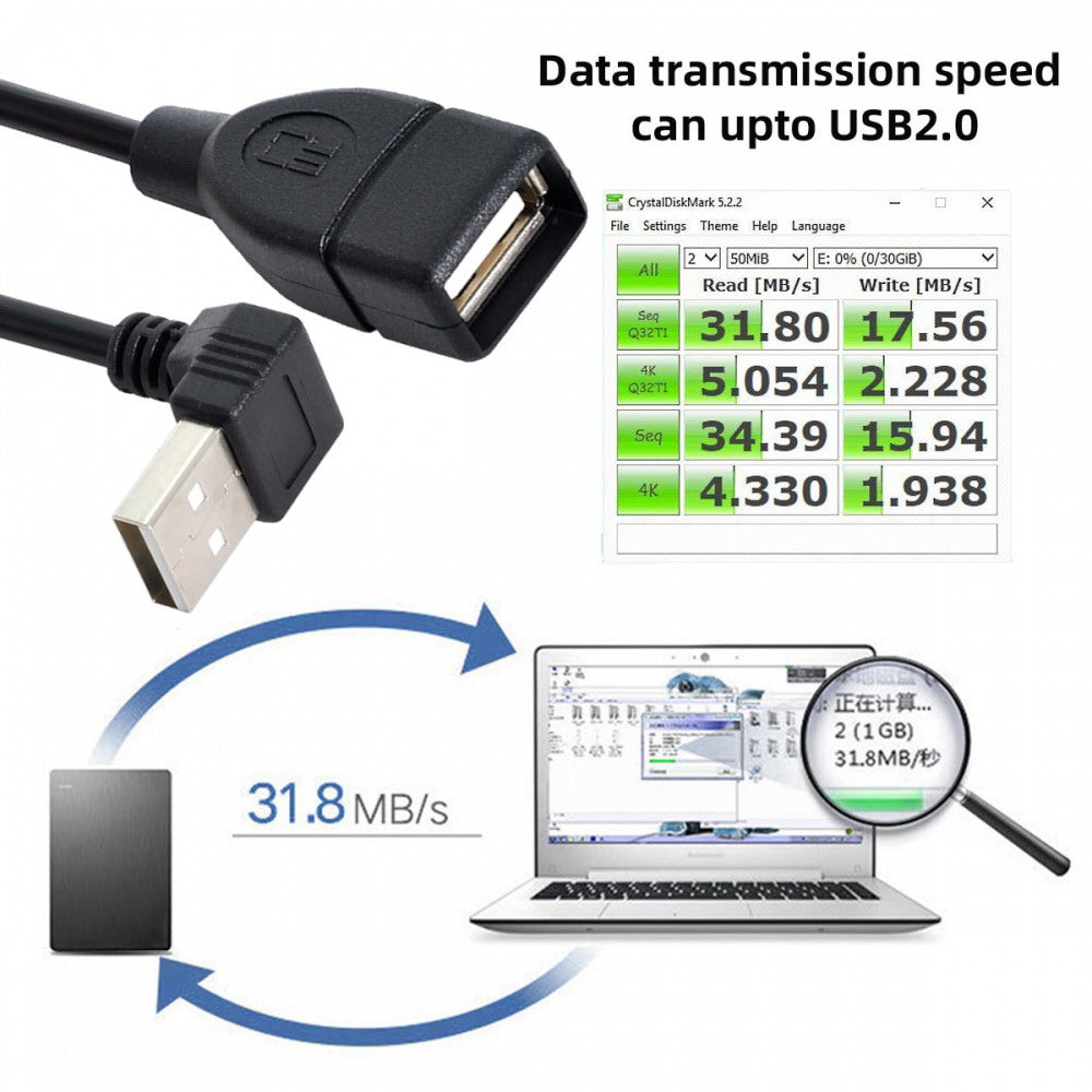 Chenyang USB 2.0 Type-A Male to USB Female M-F Extension Cable 20cm 90 Degree Up Angled Type