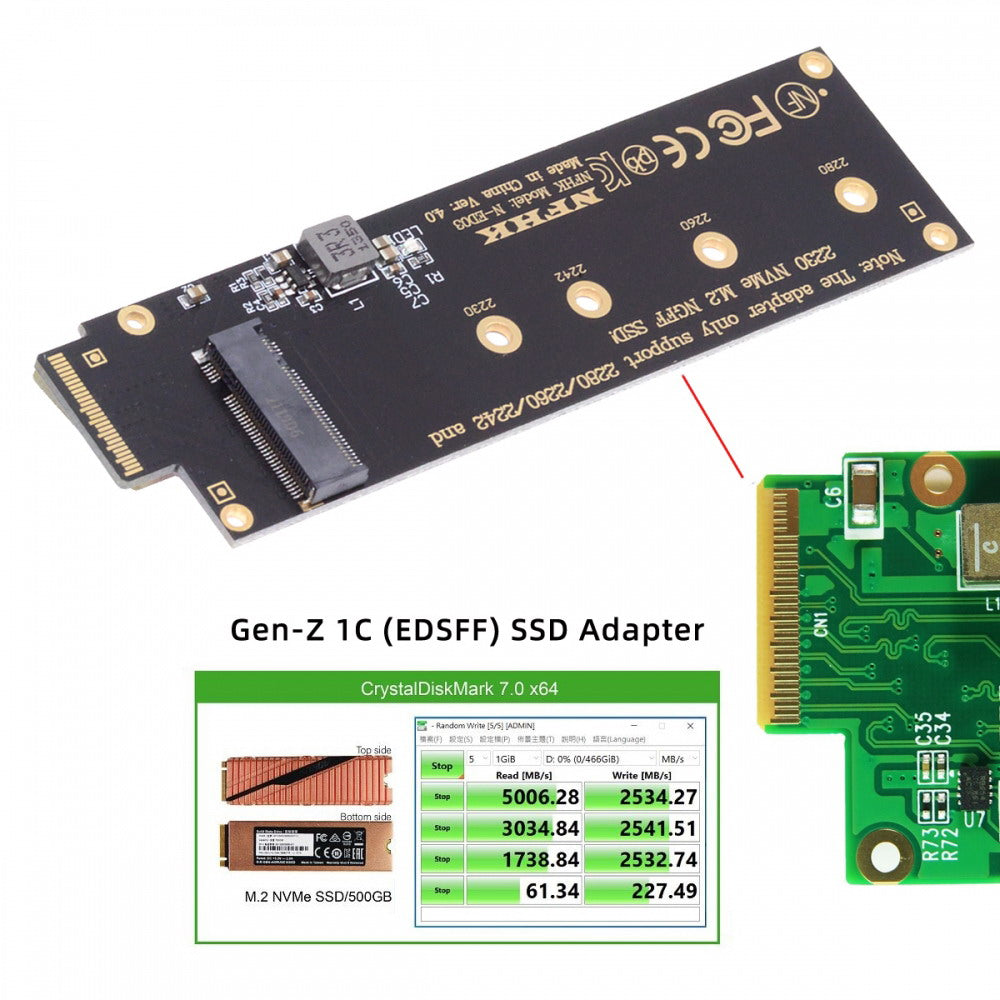 Chenyang NVMe NGFF M-key 4X to PCI-E Ruler 1U GEN-Z EDSFF Short SSD E1.S Host Carrier Adapter