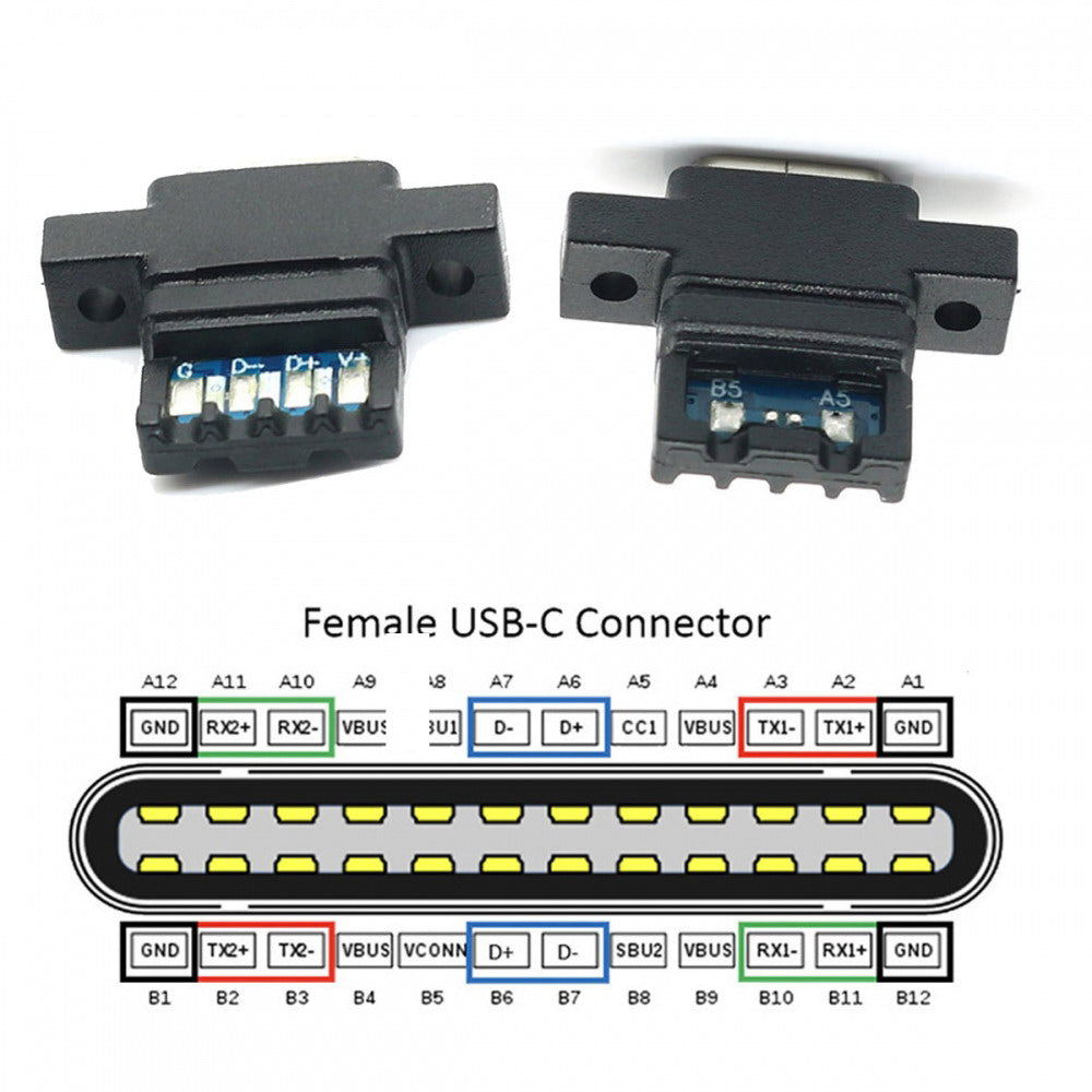 5pcs/set DIY OEM Type C Female Socket Connector to 6Pin PCBA Pinout Vertical Scew Mount Type DC 5V/20V PD Power