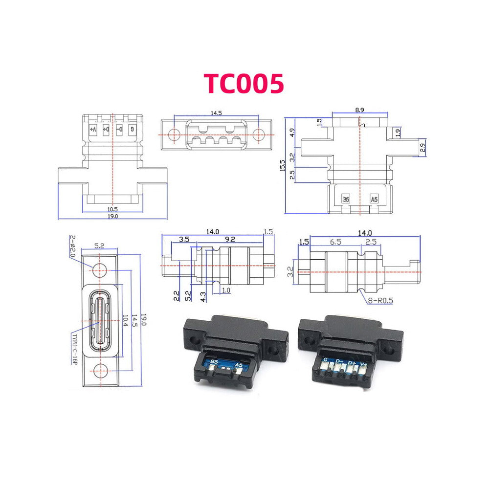 5pcs/set DIY OEM Type C Female Socket Connector to 6Pin PCBA Pinout Vertical Scew Mount Type DC 5V/20V PD Power