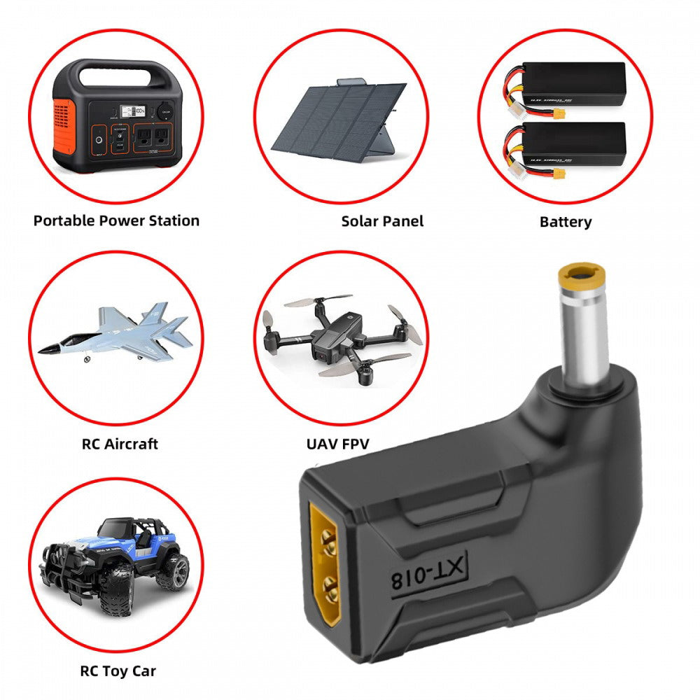XT60 Male SC100 Protocol to DC 5.5x2.5mm Male Fast Charging Angled Horizontal Adapter for RC Lipo Battery Quadcopter Multicopter Aeromodelling