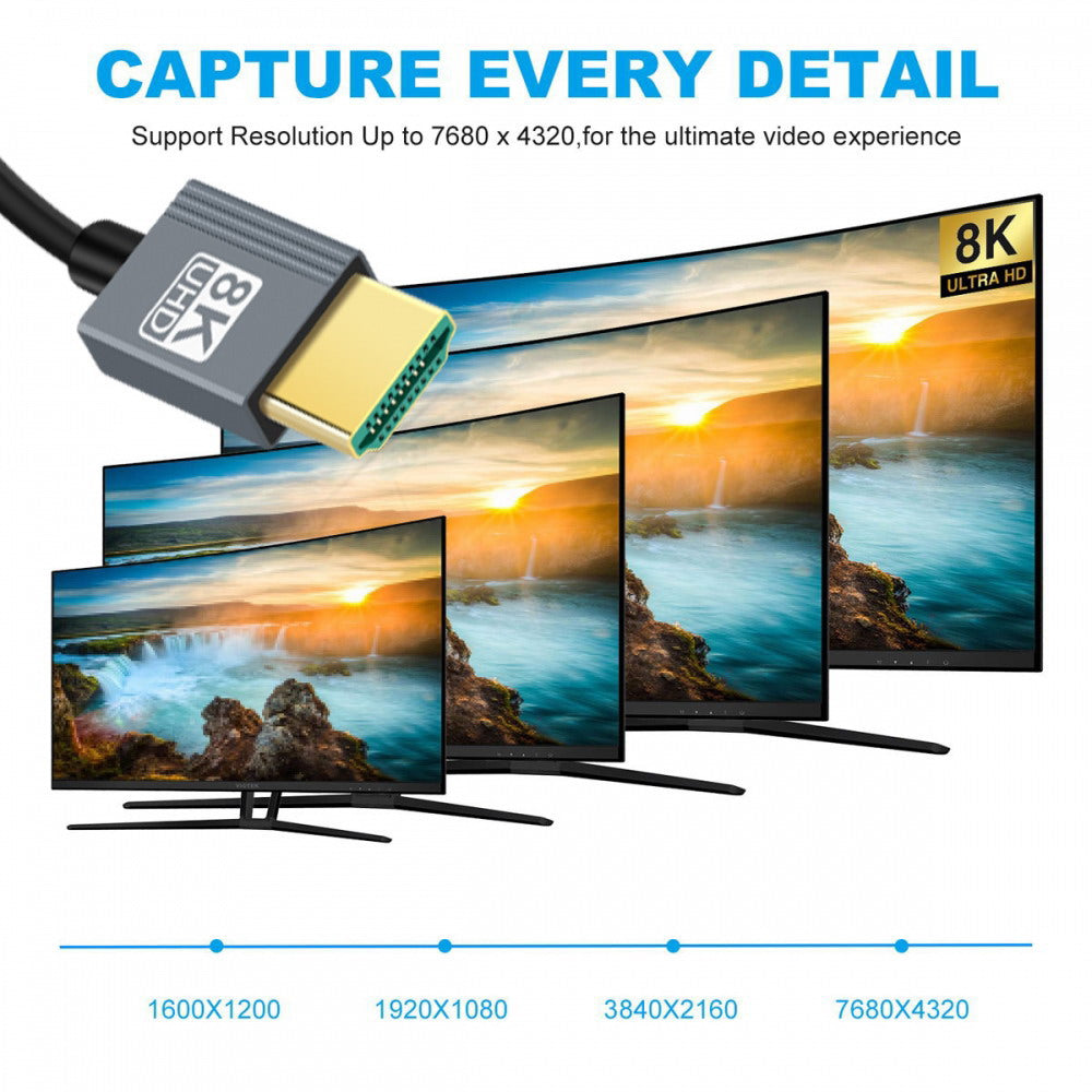 HDMI 2.1 Male to HDMI Male 8K 60hz Stretch Coiled Cable Down Angled 90 Degree for HDTV Computer Laptop Monitor