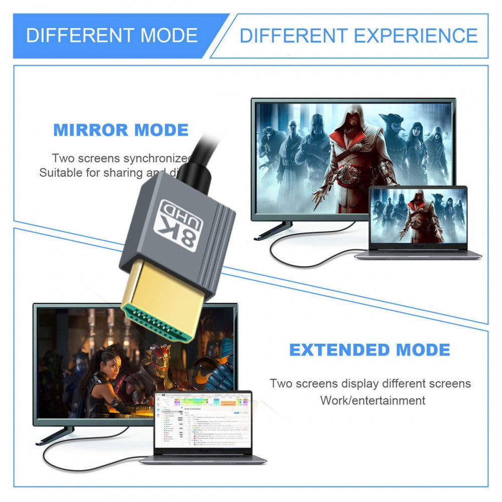 HDMI 2.1 Male to HDMI Male 8K 60hz Stretch Coiled Cable Down Angled 90 Degree for HDTV Computer Laptop Monitor