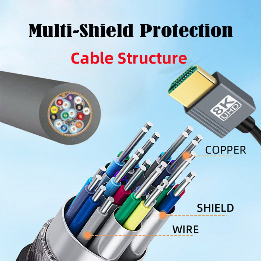 HDMI 2.1 Male to HDMI Male 8K 60hz Stretch Coiled Cable Down Angled 90 Degree for HDTV Computer Laptop Monitor