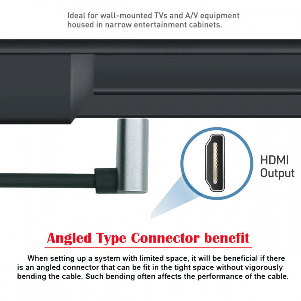 HDMI 2.1 Male to HDMI Male 8K 60hz Stretch Coiled Cable Down Angled 90 Degree for HDTV Computer Laptop Monitor