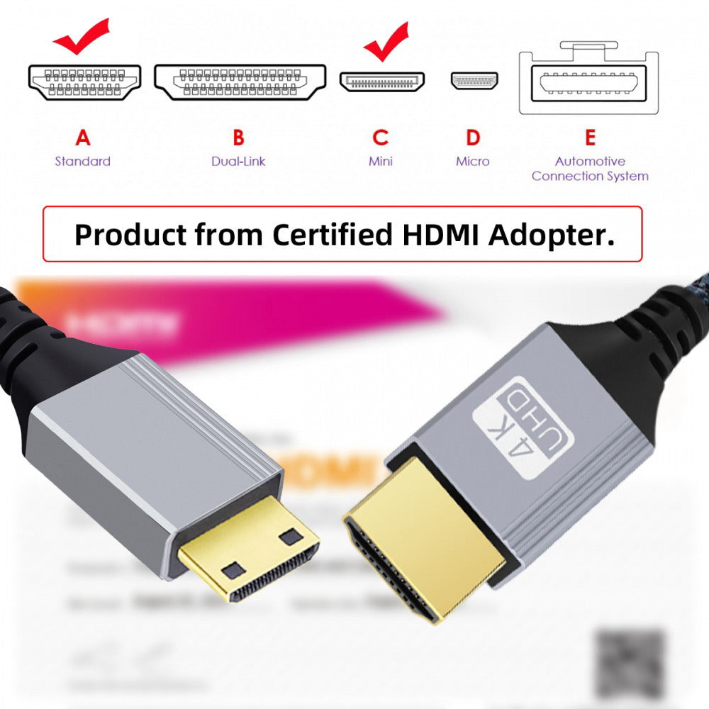 HDMI 2.0 Male to Mini HDMI Type-C Male 4K 60hz Cable with Sleeve Straight Connector for HDTV Computer Laptop Monitor