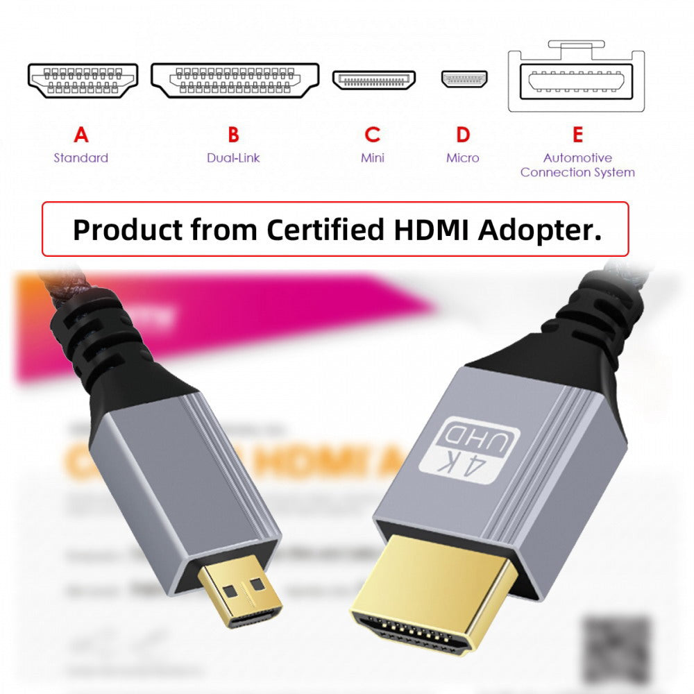 HDMI 2.0 Male to Micro HDMI Type-D Male 4K 60hz Cable with Sleeve Straight Connector for HDTV Computer Laptop Monitor