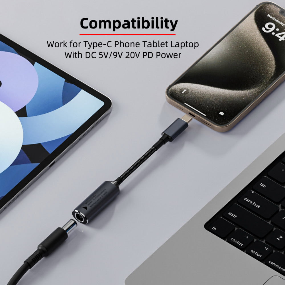 DC Jack 4.5X3.0mm Input to USB-C Type-C Power 140W Charge Cable for Laptop Phone PD9V 5V 20V7A