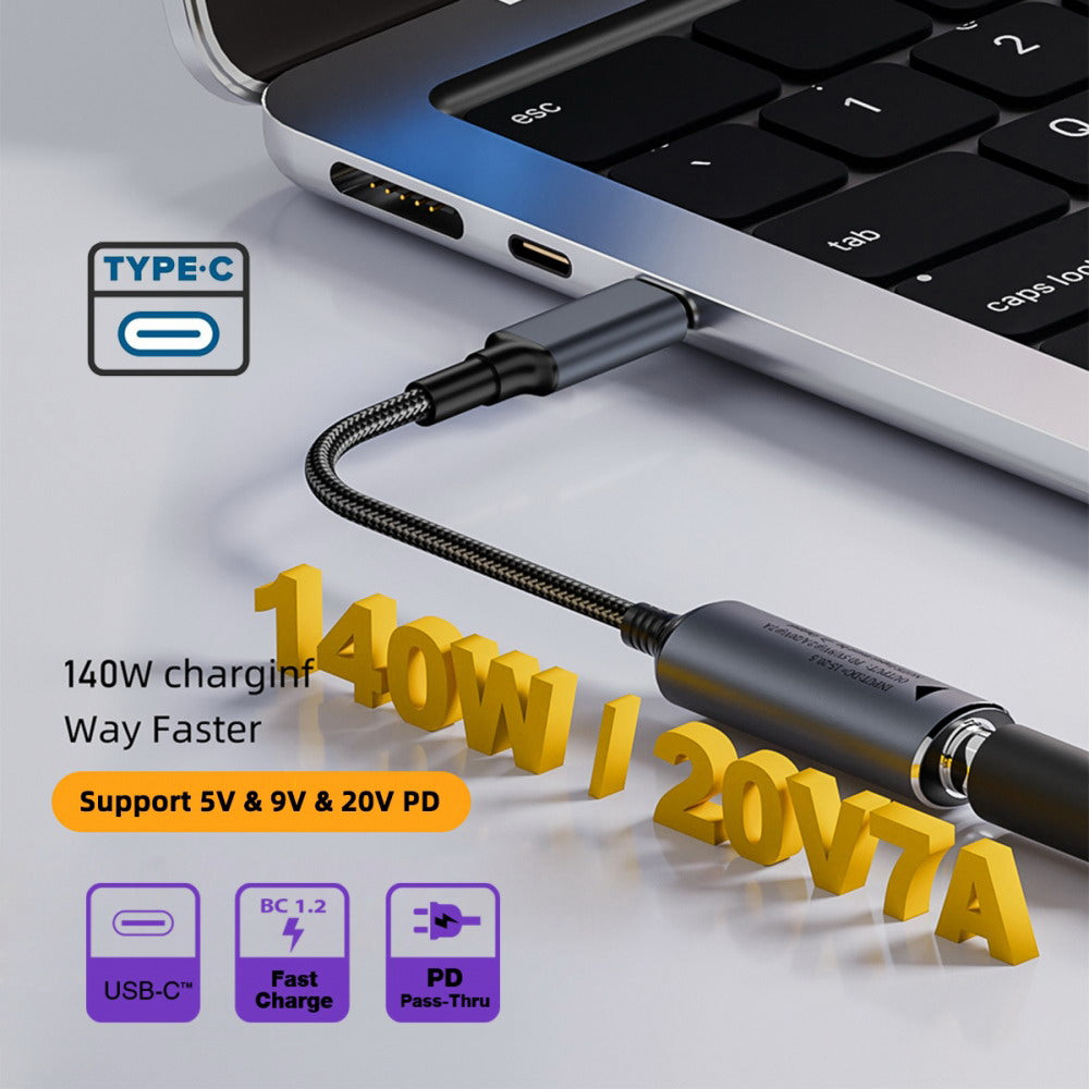 DC Jack 7.4x5.0mm Input to USB-C Type-C Power 140W Charge Cable for Laptop Phone PD9V 5V 20V7A