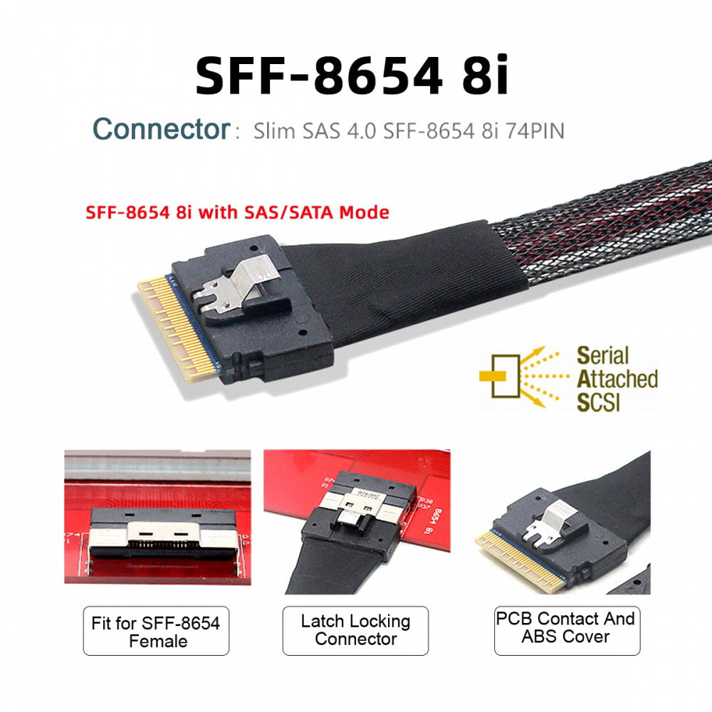 Slimline SAS 4.0 SFF-8654 8i 74pin Host Raid to 8 SATA 7pin Target Hard Disk Fanout Raid Cable 1-to-8 Splitter