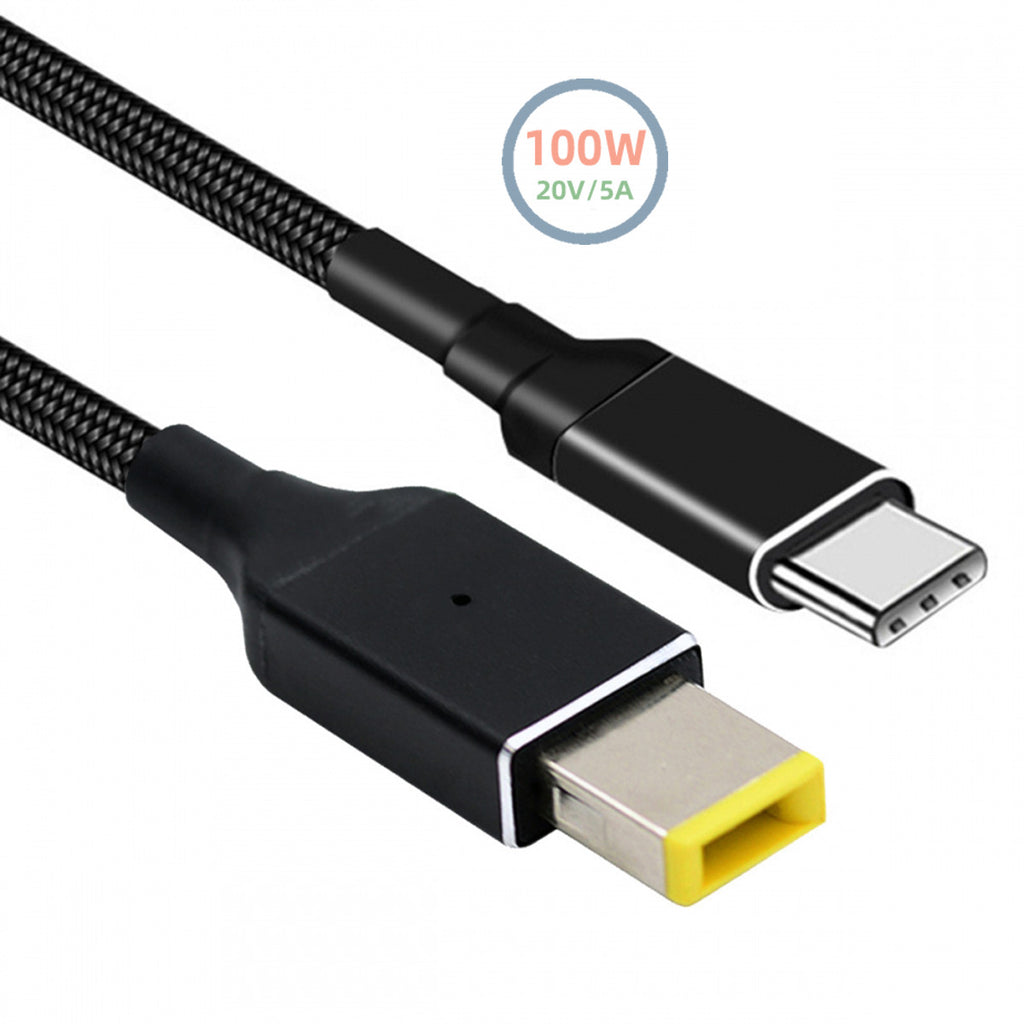 100W Type C USB-C Input to Rectangular Jack Output Power 20V 5A 65W PD Charge Cable for Thinkpad X1 Legion Y7000P Laptop
