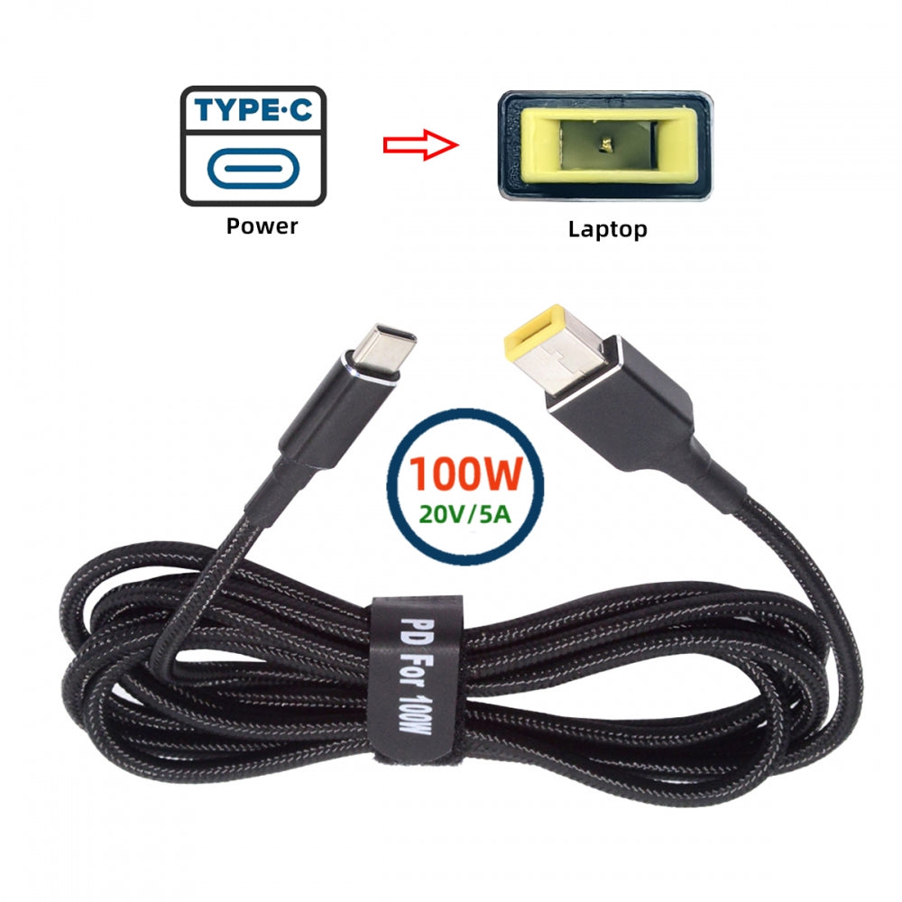 100W Type C USB-C Input to Rectangular Jack Output Power 20V 5A 65W PD Charge Cable for Thinkpad X1 Legion Y7000P Laptop