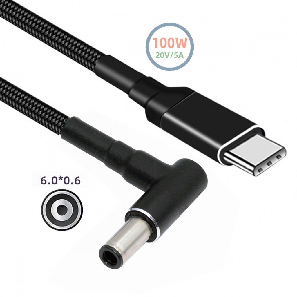 100W Type C USB-C Input to 20V DC 6.0*1.4*0.6mm Output Power 20V 5A 65W PD Charge Cable for Laptop