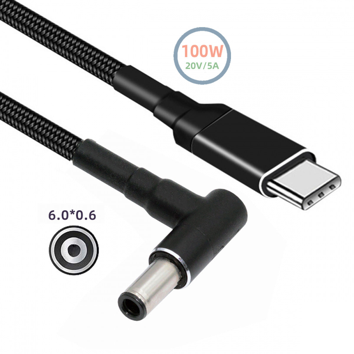 100W Type C USB-C Input to 20V DC 6.0*1.4*0.6mm Output Power 20V 5A 65W PD Charge Cable for Laptop