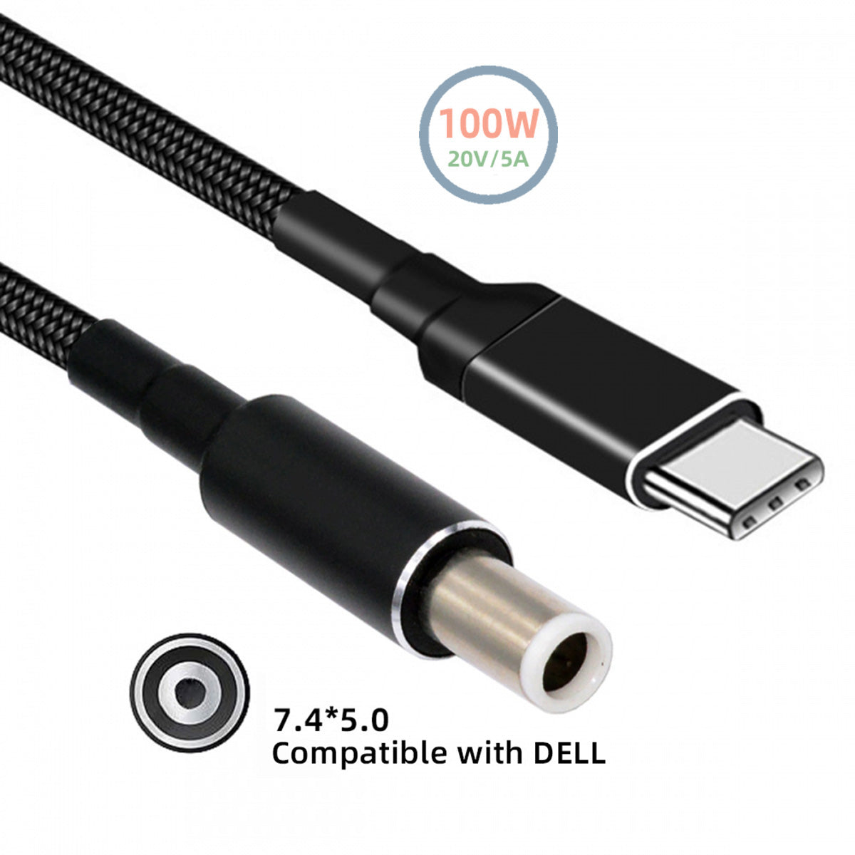 100W Type C USB-C Input to 20V DC 7.4*5.0mm Output Power 20V 5A 65W PD Charge Cable compatible with DELL-Laptop