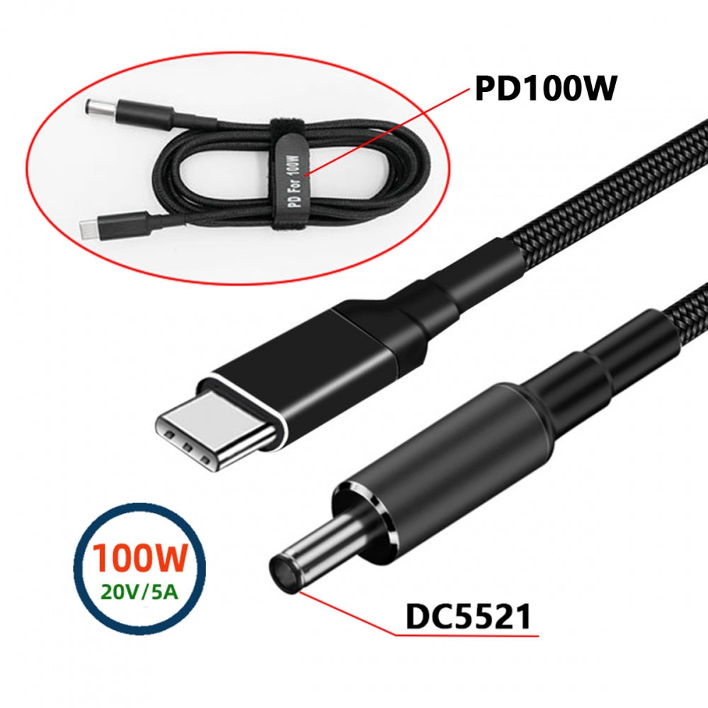 100W Type C USB-C Input to 20V DC 5.5*2.1mm Output Power 20V 5A 65W PD Charge Cable for Laptop