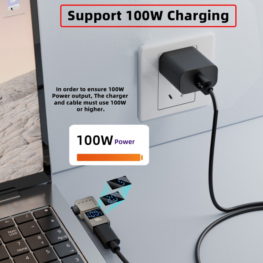 Type-C USB-C Input to DC 6.0x4.4mm Jack Smart LED Display 100W Output Power 20V 5A PD Charge 65W Adapter for Laptop