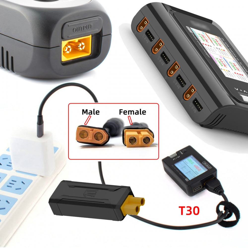 XT30 Male Protocol to XT30 Female Fast Charging Adapter for RC Lipo Battery Quadcopter Multicopter Aeromodelling