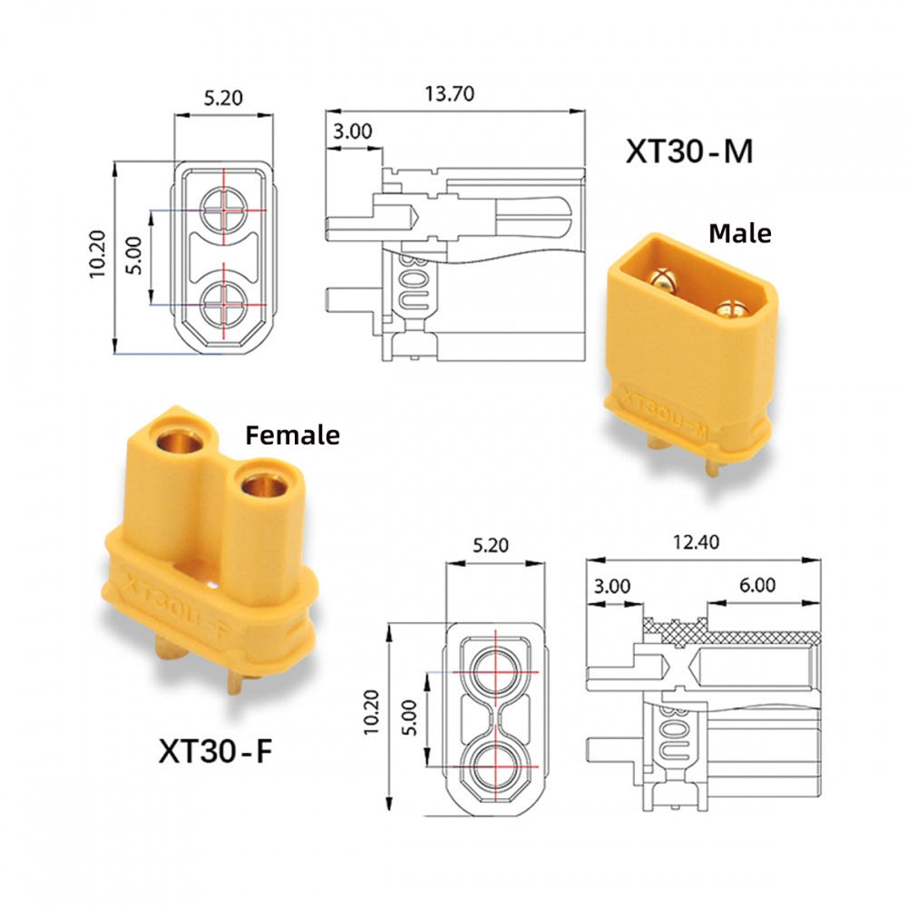 XT30 Male Protocol to XT30 Female Fast Charging Adapter for RC Lipo Battery Quadcopter Multicopter Aeromodelling