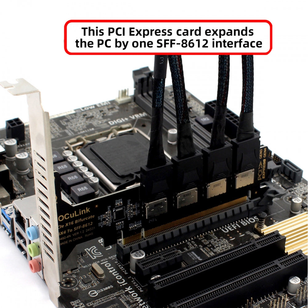 PCI-Express 4.0 PCIE 16x Detachable to Four Oculink SFF-8612 SFF-8611 Internal VROC Raid0 Adapter for U.2 SSD eGPU External Graphics Card Dock
