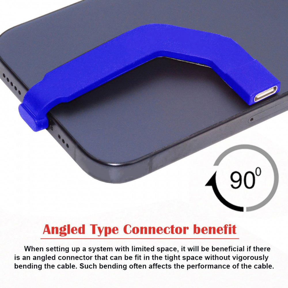 360 Degree Angled Type-C Male to USB-C Female Extension Ultra Slim Data Cable Connector Protector 65W Fast Charge for Tablet Phone