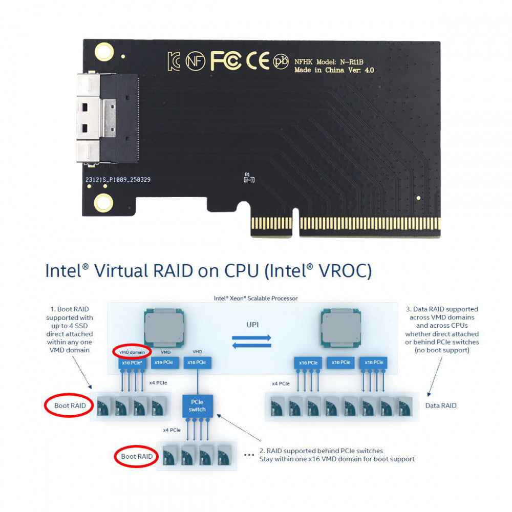 External Slimline SFF-8654 8X 74Pin to PCIE Express 3.0 PCIE4.0 Raid Card VROC Raid0 Hyper Adapter