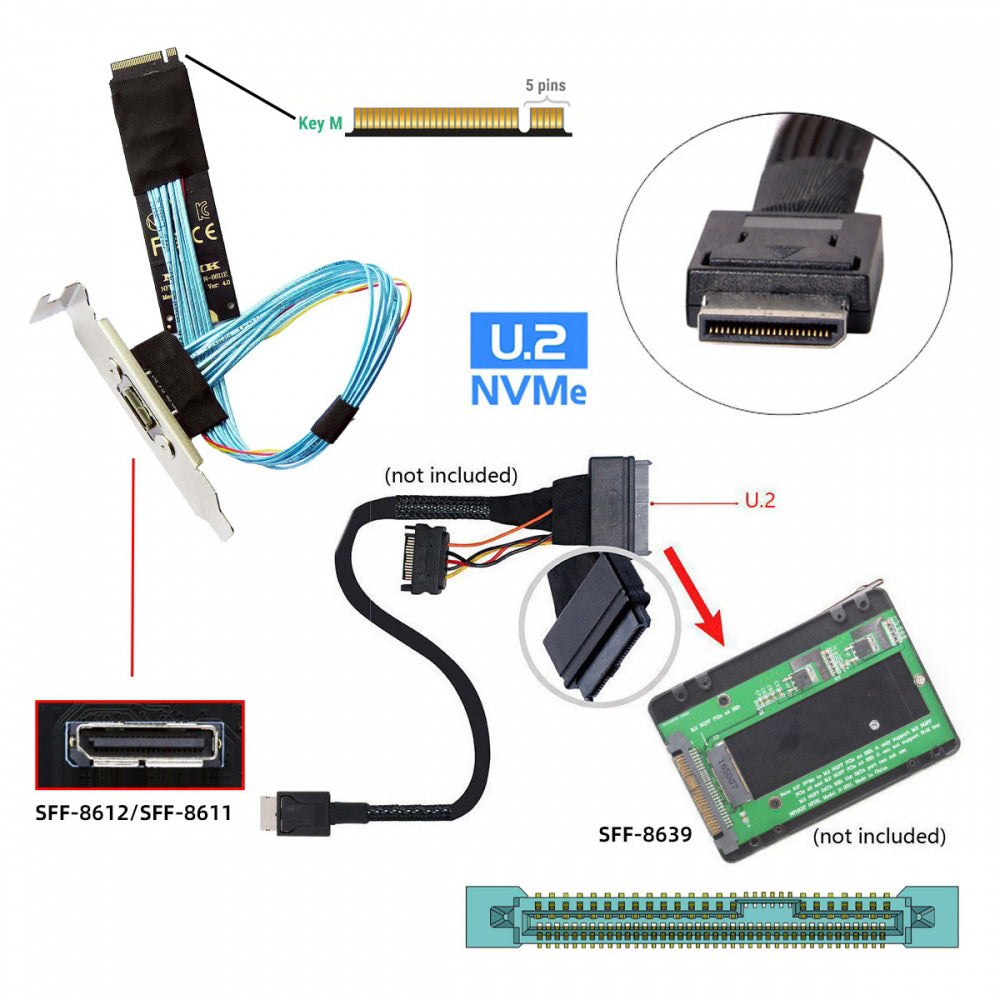 2280 NGFF PCI-E4.0 M.2 M-key to Oculink SFF-8612 SFF-8611 Host Cable 30cm with Bracket for NVME U.2 SSD eGPU