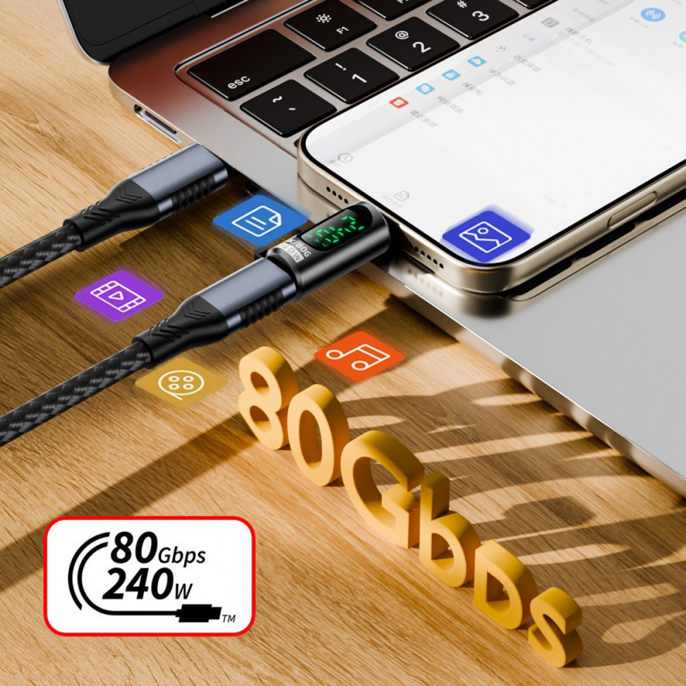 USB5.0 80Gbps Male to Female Extension Adapter Smart LED Display with 240W 8K 5K Compatible with USB4.0 Thunderbolt3/4/5