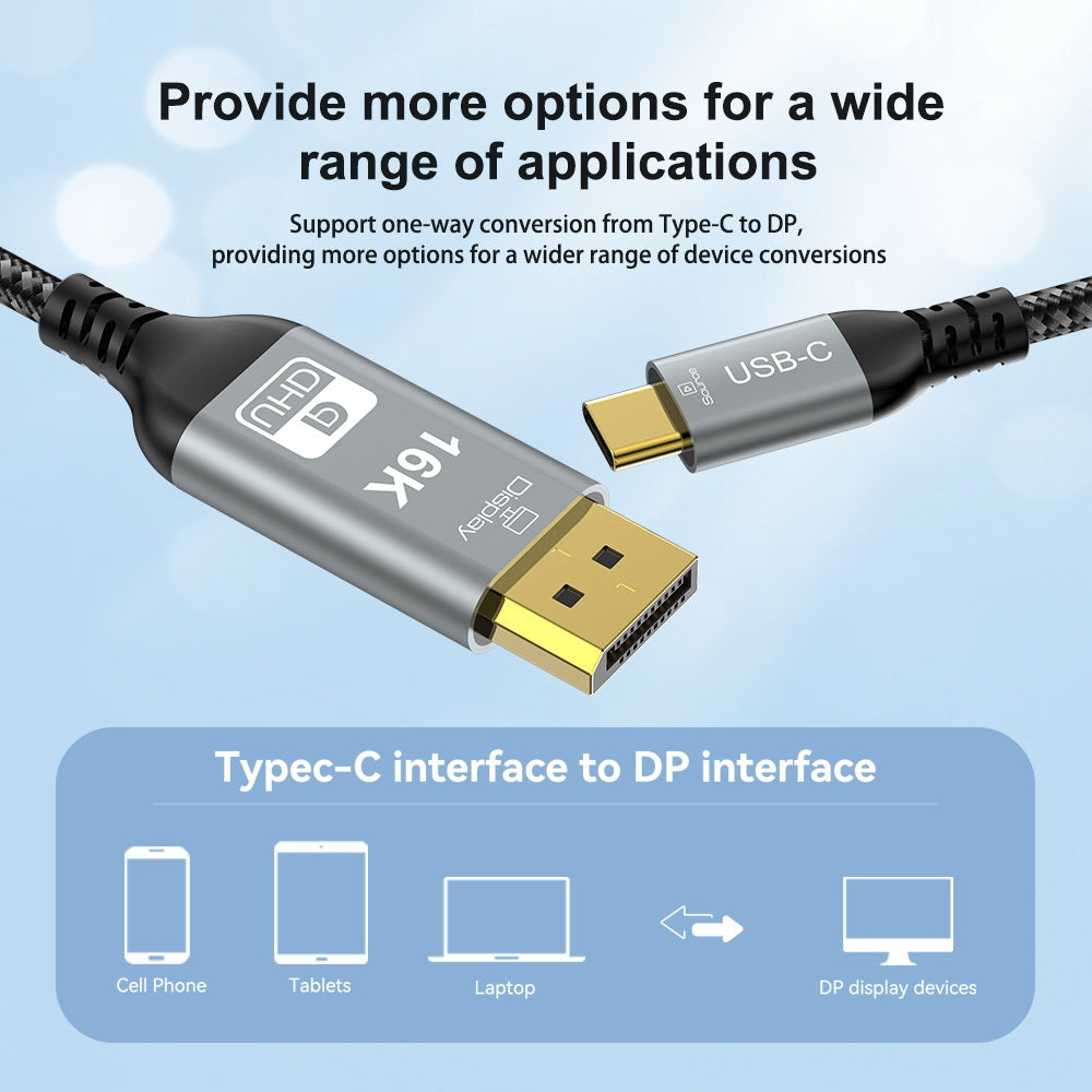 16K 8K USB4 USB5.0 Type C USB-C Source to DisplayPort DP Displays Male HDTV Cable for Laptop Monitor 2.0m