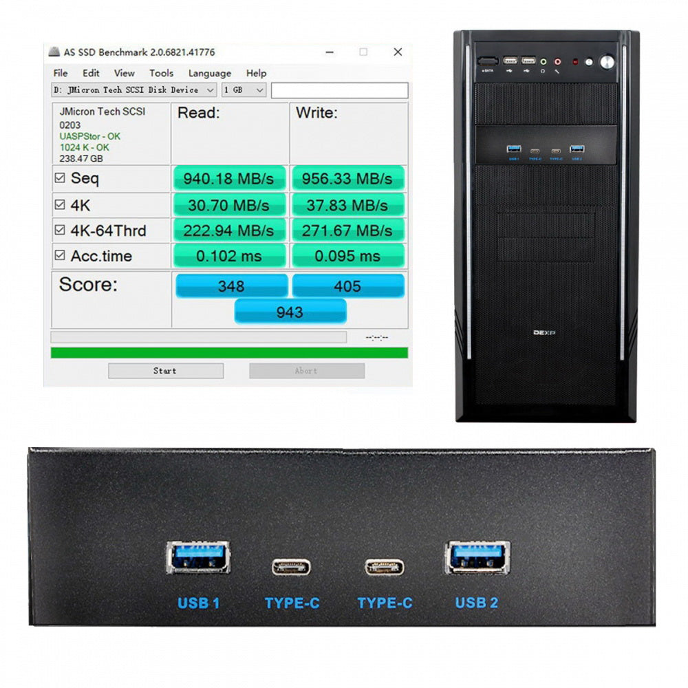 10Gbps USB 3.1 Type-A & Type-C HUB 4 Ports Front Panel to Motherboard Type-E Connector Cable 10Gbps for 5.25" CD-ROM Bay Tray
