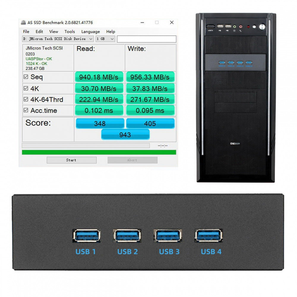 10Gbps USB 3.1 Type-A HUB 4 Ports Front Panel to Motherboard Type-E Connector Cable 10Gbps for 5.25" CD-ROM Bay Tray
