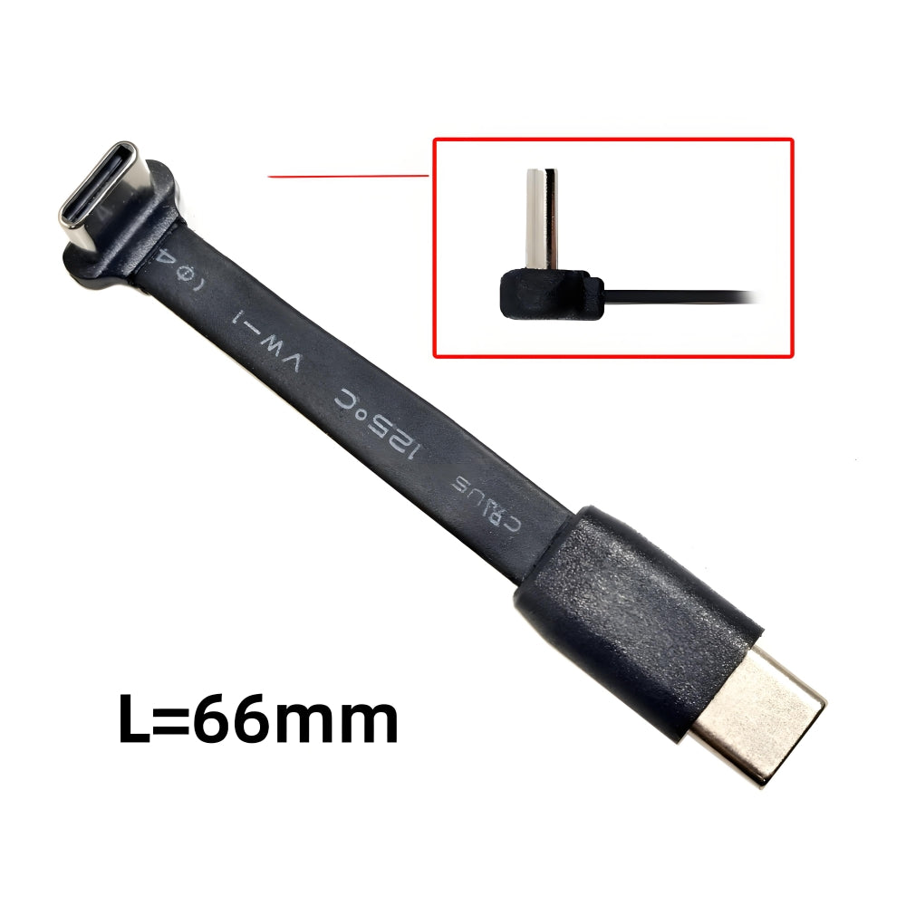 Ultra Slim Flat USB-C Type C to USB-C Power USB2.0 Data Cable 90 Degree Up Down Angled 65W Fast Charge for Laptop Tablet Phone