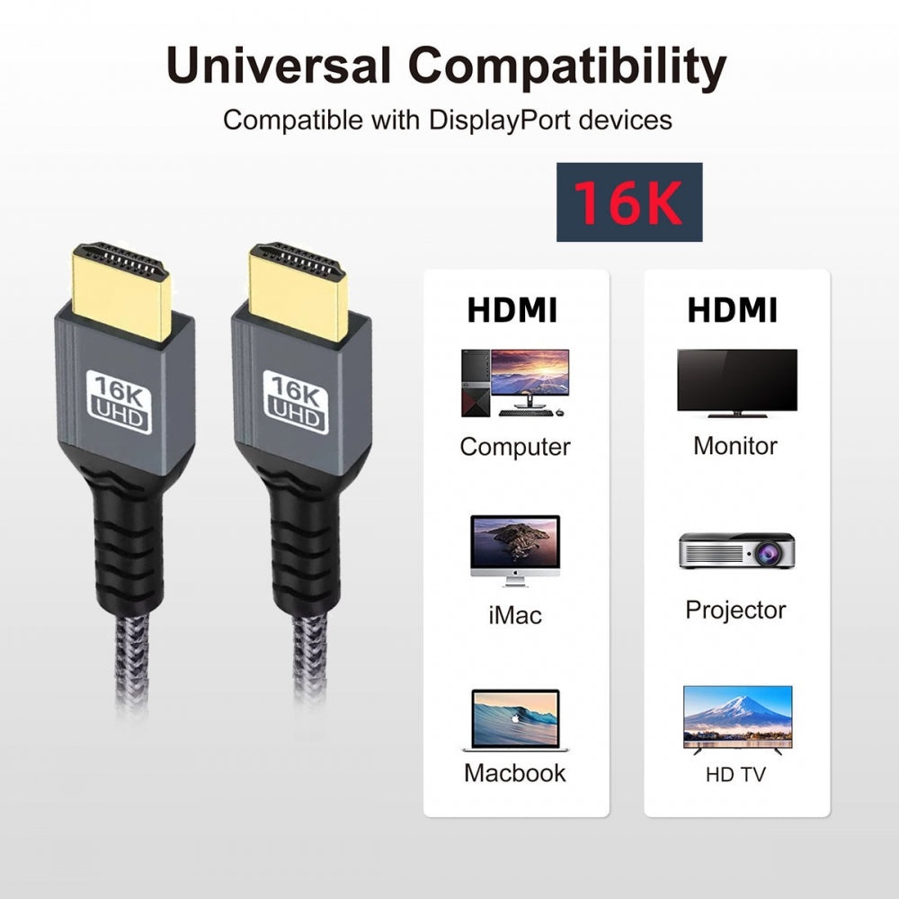 16K 8K UHD HDMI 2.2 Version Type-A Male to HDMI Male HDTV Cable for HDTV Desktop Laptop Monitor
